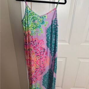 Lilly Pulitzer Bellalyn Satin Midi Slip Dress in "Multi Sunshine Vibes"